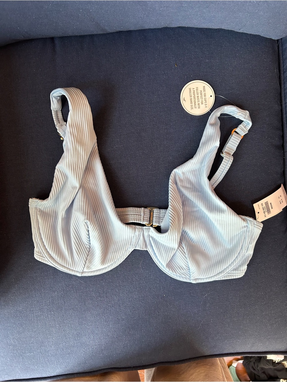 Hollister Light Blue Curvy High Apex Ribbed Underwire Bikini Top